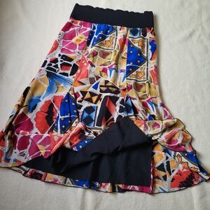 Vintage Y2K Silk Skirt Women's Size 2 Lined Colorful Abstract Print Peter Nygard